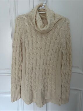 Banana Republic - Wool Blend - Cream - Cable Knit Long, Pullover Sweater